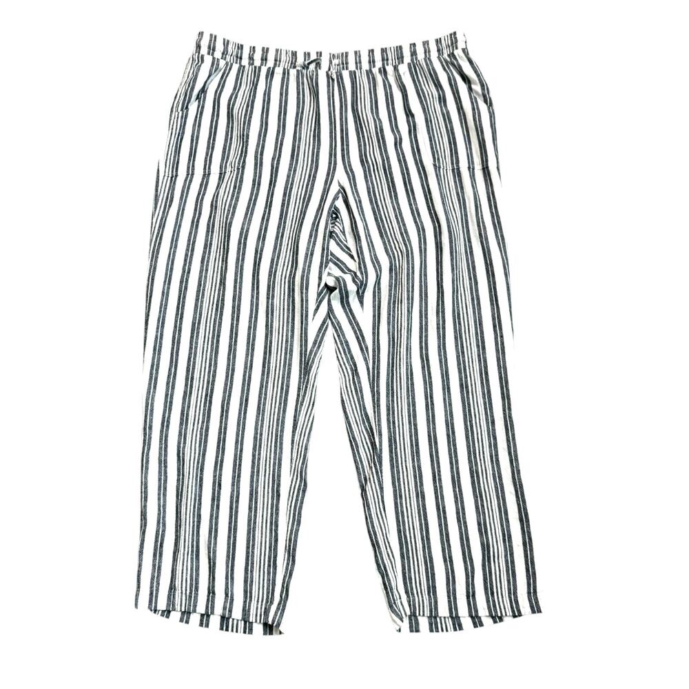 DRESSBARN SUNDAY Womens 2X Blue White Striped Linen Wide Leg Pants Coastal Beach